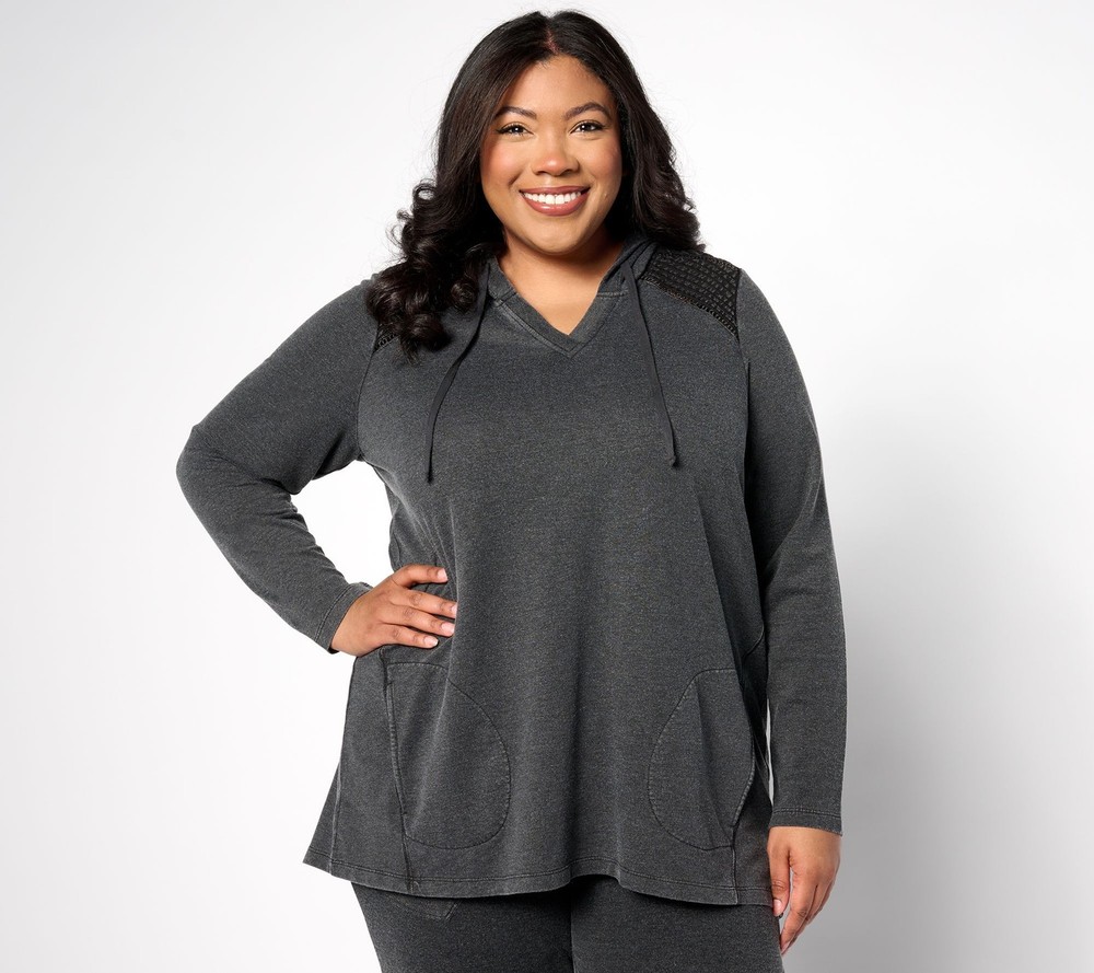 LOGO Life by Lori Goldstein Womens French Terry Pullover Top Black Size M A630233