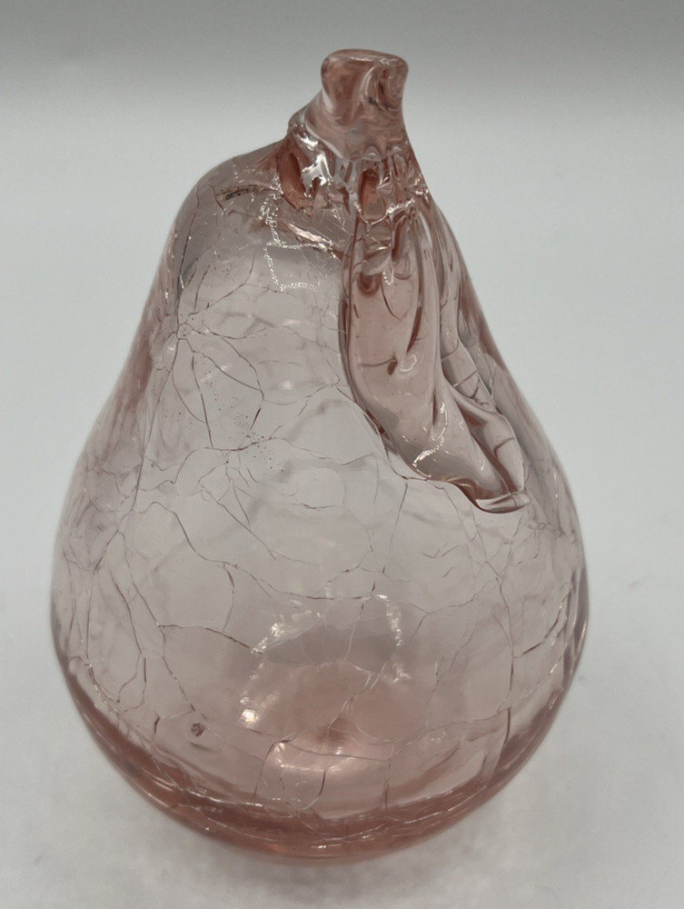 Vintage Hand Blown Crackle Glass Pear Pink Decorative Figurine 4