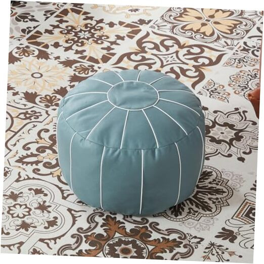 21 Inch Unstuffed Moroccan Pouf Cover in Handmade Faux Leather Foot Style