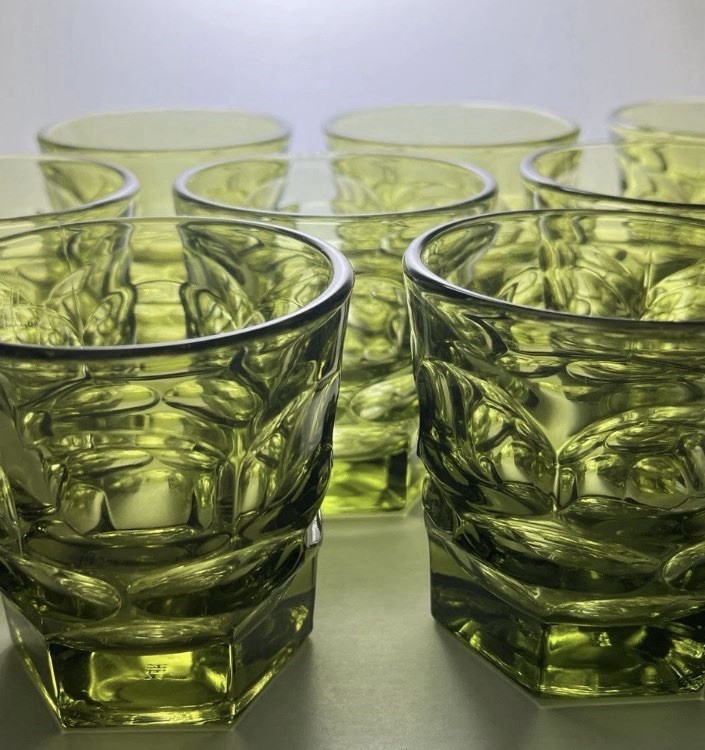 Fostoria Argus Olive Green Flat Juice Glass - set of 3 - Henry Ford Museum