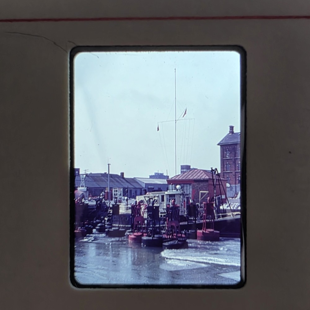 Vintage Waterfront Photo 60s Industrial Working Harbor Scene Buoys 35mm Slide
