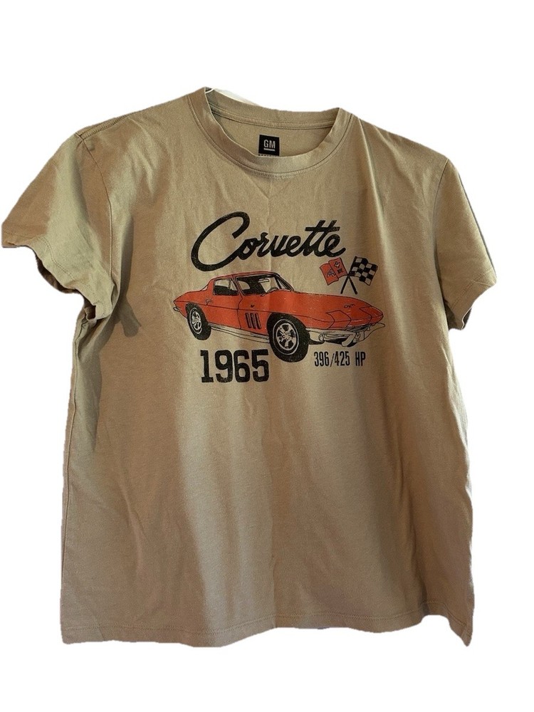 GM Corvette 1965 Graphic Logo Men's Cotton Crew Neck T-Shirt Beige Youth XL