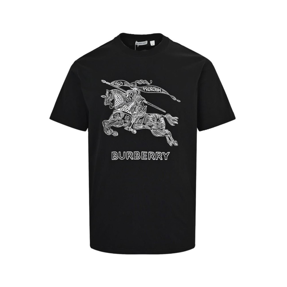 Burberry Equestrian Knight Prorsum Logo Black T-Shirt Mens Size M Embroidered