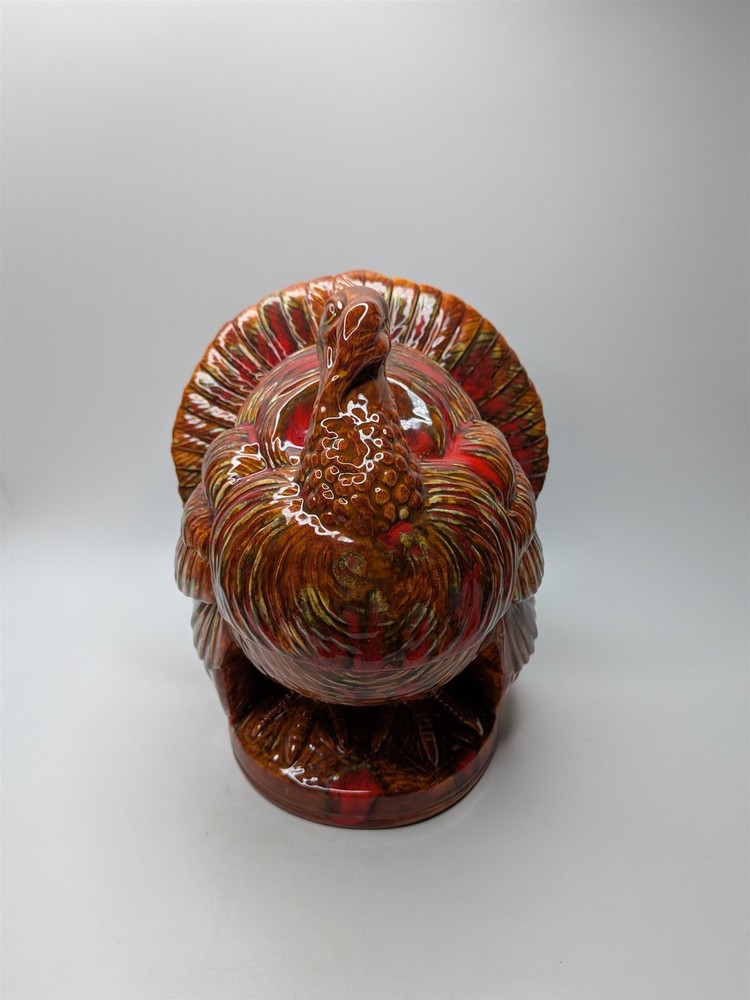 Vintage Thanksgiving Ceramic Turkey Dish 1970s Handmade Covered Bird Dish