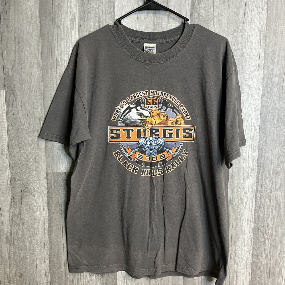 Sturgis Rally Motorcycle Harley Biker Mens Eagle T-Shirt 2006 Sz L Gray Large