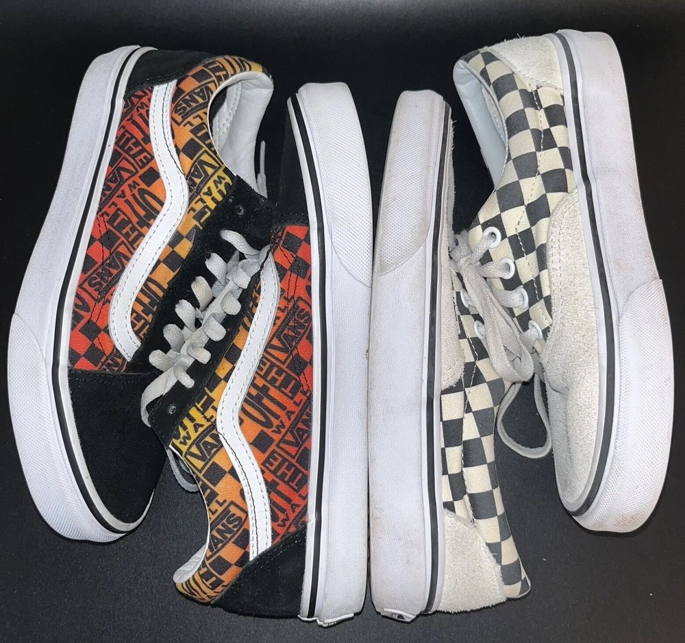 Vans Two Pair Womens Size 7 Mens Size 5.5 Suede And Canvas Checkered Multicolor