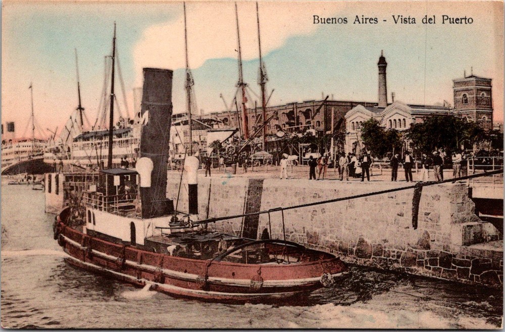 Dr Jim Stamps Postcard Buenos Aires Vista Del Puerto Ship At Dock Men Unposted