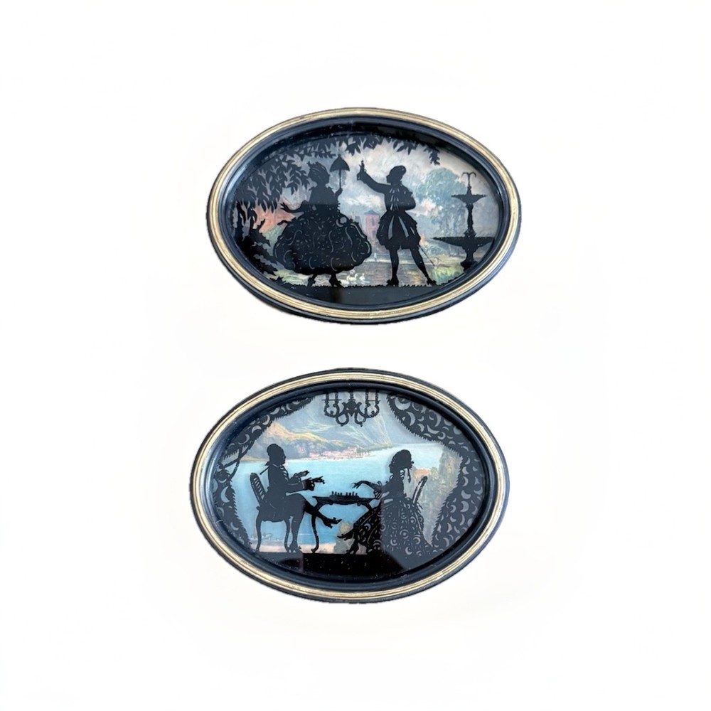 Vintage Collectible Wall Art Painted Silhouettes Glass Victorian  Set Of 2