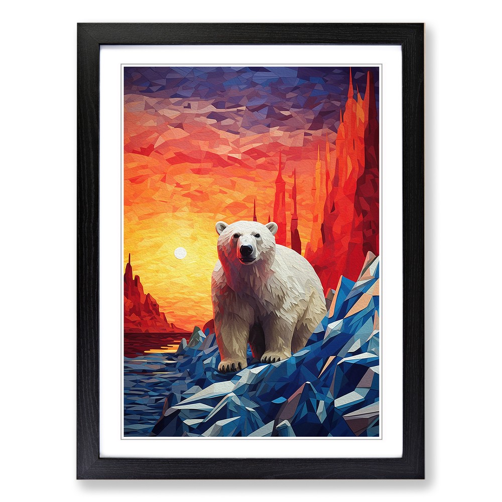 Polar Bear Northern Lights Framed Canvas Wall Art for Living Room Decor