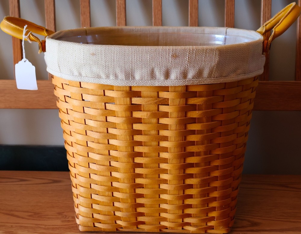 Longaberger 2000 Medium Oval Waste Basket Leather Handles Protector No Lid