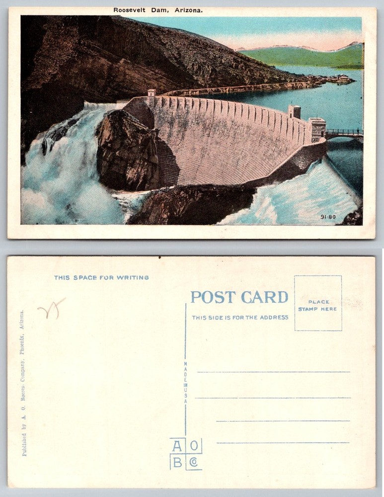 Roosevelt Dam Arizona Vintage Postcard A. O. Boeres Co. Phoenix Linen Era