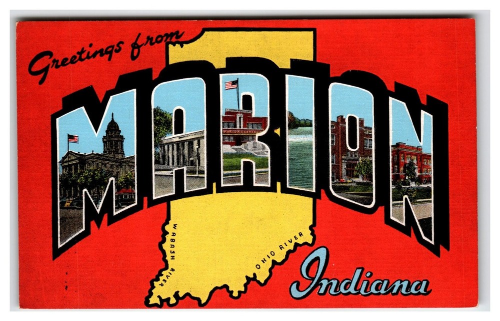 Greetings from Marion Indiana Large Letter Linen Postcard E.C. Kropp Co.