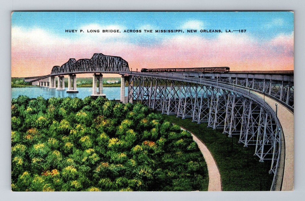 New Orleans LA-Louisiana, Huey P Long Bridge, Antique, Vintage Souvenir Postcard