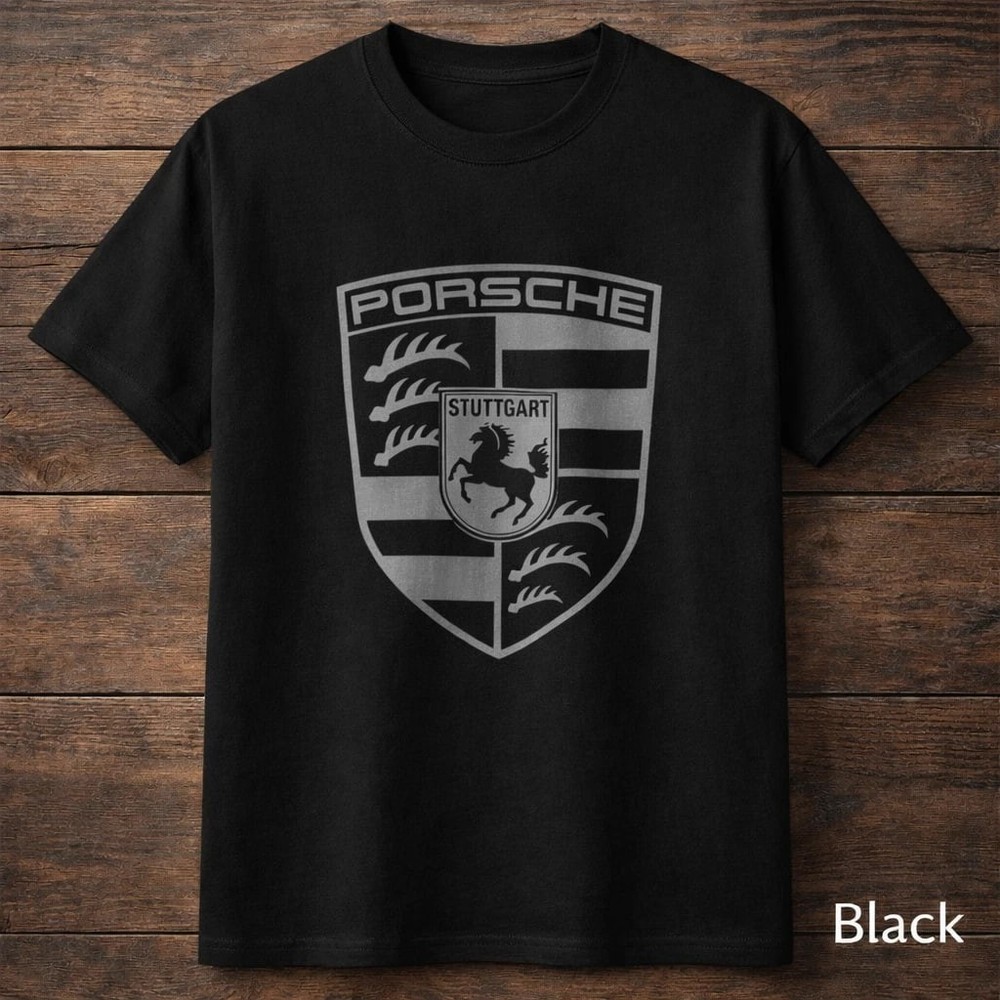 Stuttgart Crest Blacked Out Automotive Porsche Graphic Cotton Unisex T-Shirt