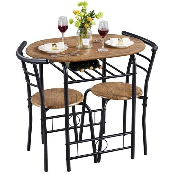 Dining Room Table Set Kitchen Table and Chairs for 2 with Steel Legs, Brown