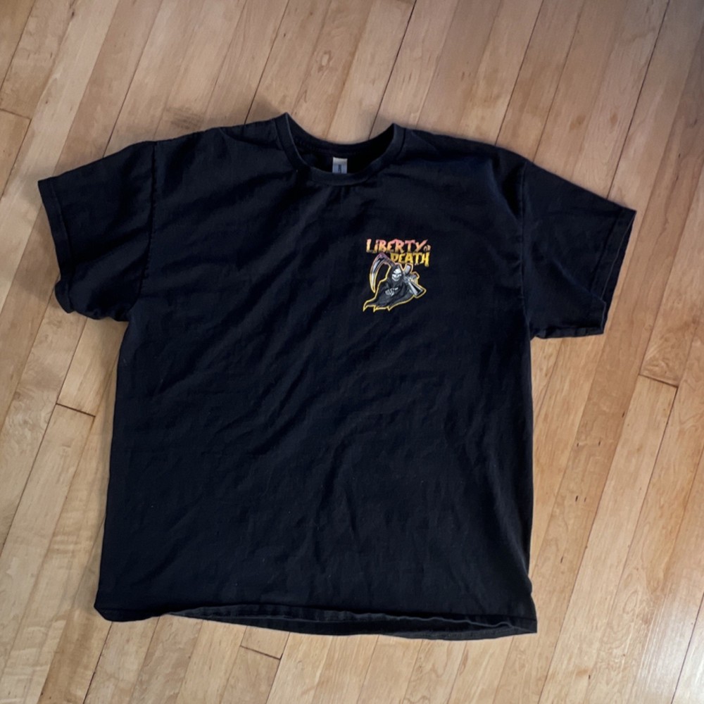 Gildan Ultra Cotton Grim Reaper Liberty or Death Graphic Black T-Shirt Men's XL