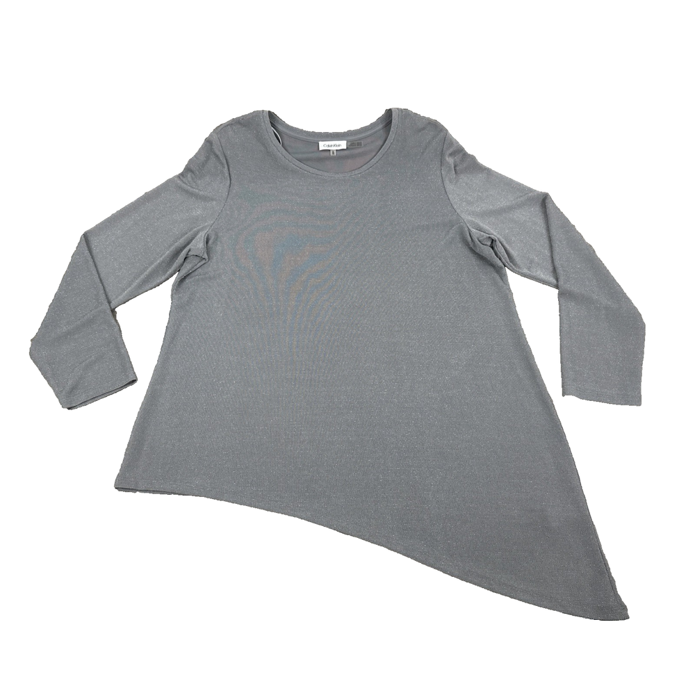 Calvin Klein Women's XL Gray Long Sleeve Asymmetrical Hem Tunic Blouse Top
