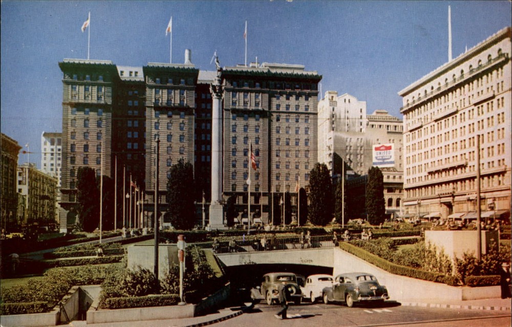 Union Square Garage San Francisco California 1940-50s cars ~ vintage postcard