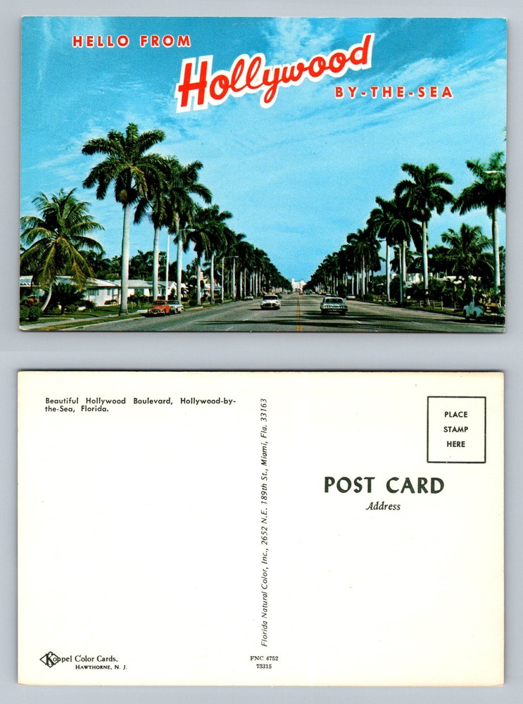 Hollywood, FL-Florida, Hello From Hollywood Boulevard Palms Vintage Postcard