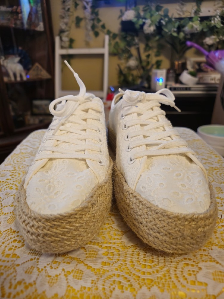 Serra White Lace Espadrille Platform Sneakers Women’s Size 7 Boho