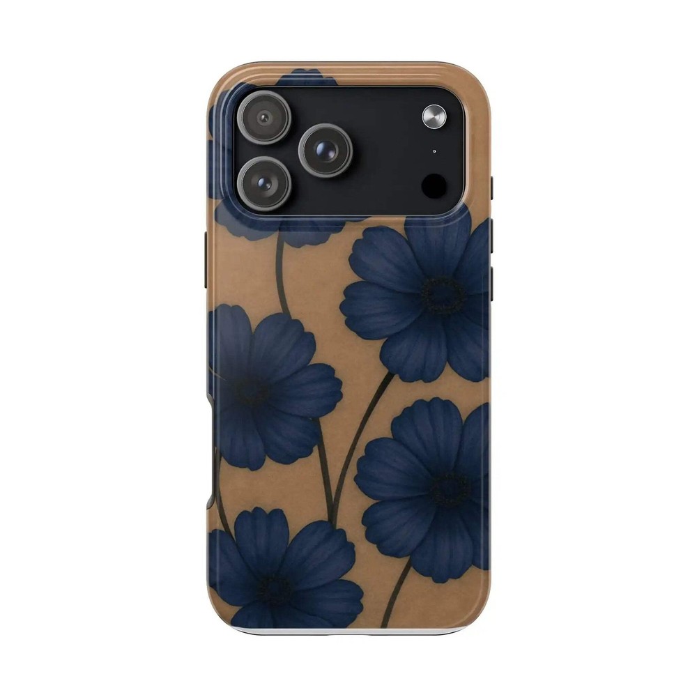 Navy Floral Tough Phone Case — Durable Protective Case with Blue Flowers on Kraf
