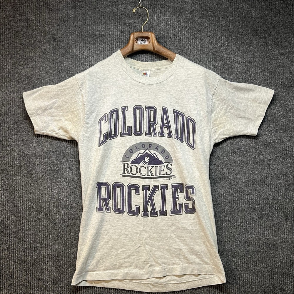 Vintage Logo 7 Colorado Rockies T Shirt Mens Large Gray 90s Baseball MLB
