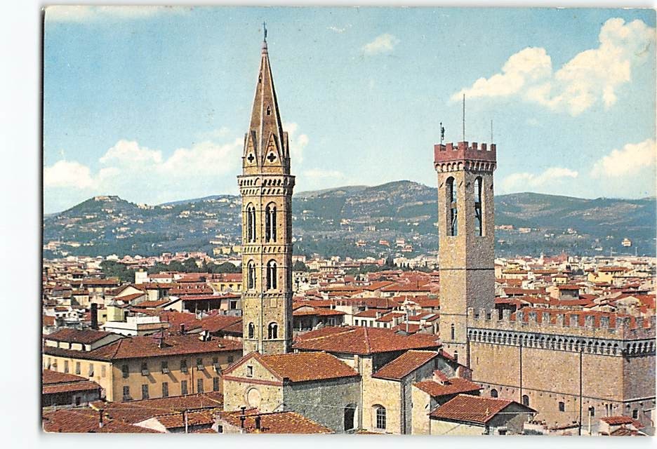 Postcard Church Steeple of the Abbey & Bargello Tower Florence Italy
