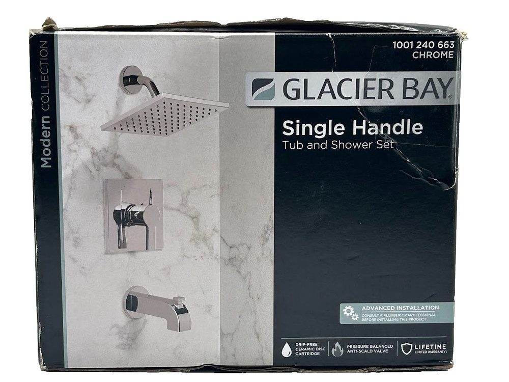 Modern Single-Handle 1-Spray Tub & Shower Faucet 1.8 GPM, Chrome, Valve Included