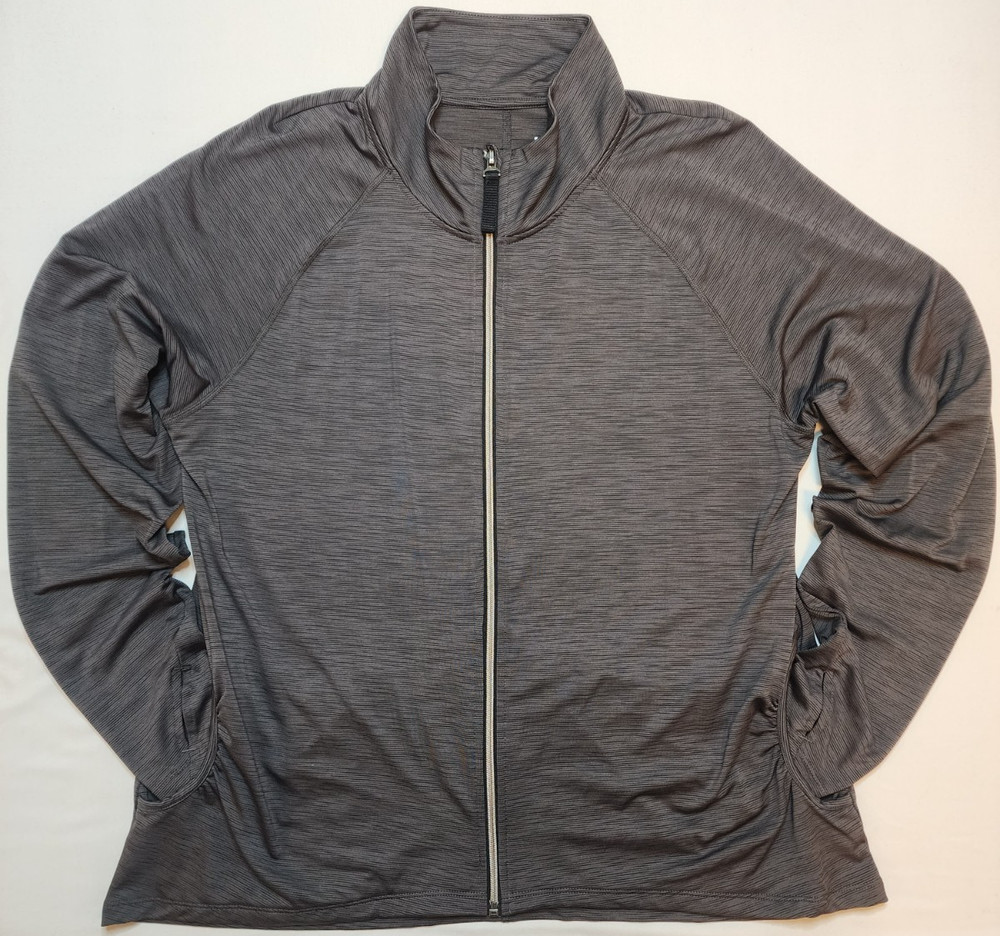 All In Motion Gray Striped Athletic Jacket Full Zip w Thumbholes Unisex XXL Soft