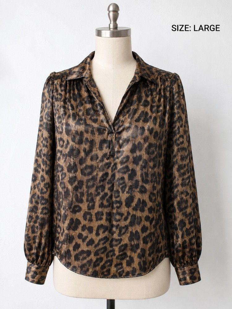 Rafaella Leopard Print Button-Down Collared Blouse Long Sleeve Women's Size M