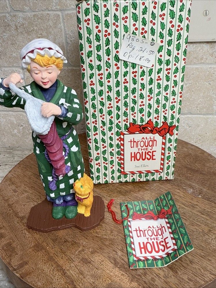 Dept 56 All Through The House SUE ELLEN Woman & Cat With Christmas Stocking