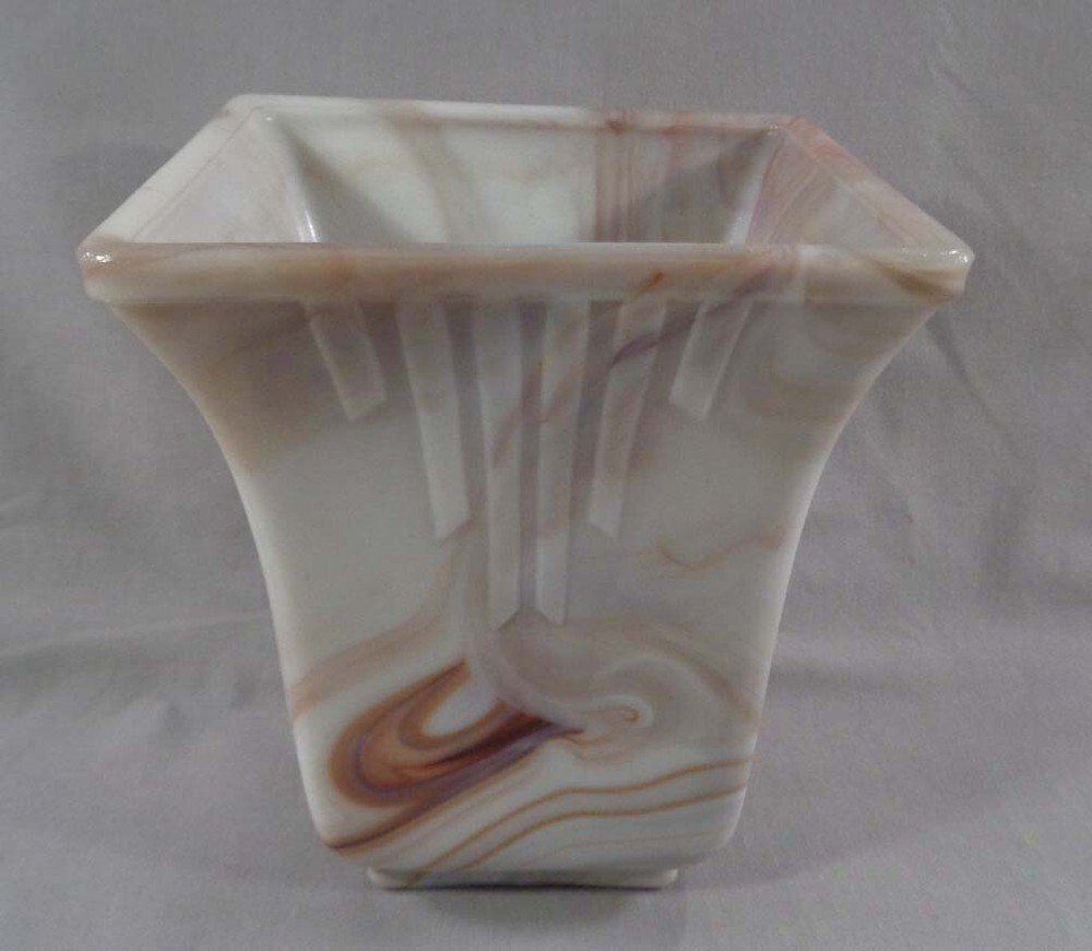 Vintage Westite Akro Agate Caramel Slag Glass Square Vase