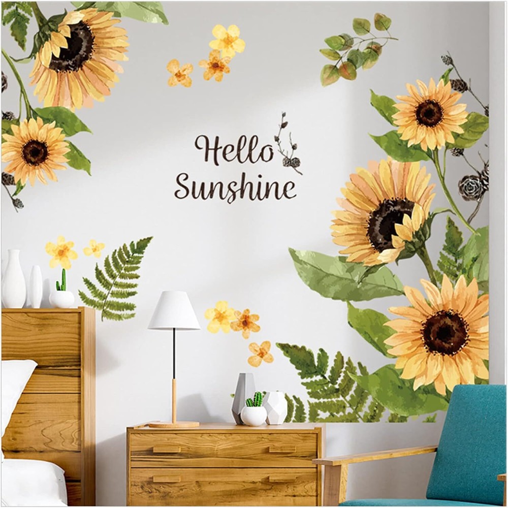 Sunflower Wall Stickers, 3D Yellow Flower Decals, Easy 38x32in,