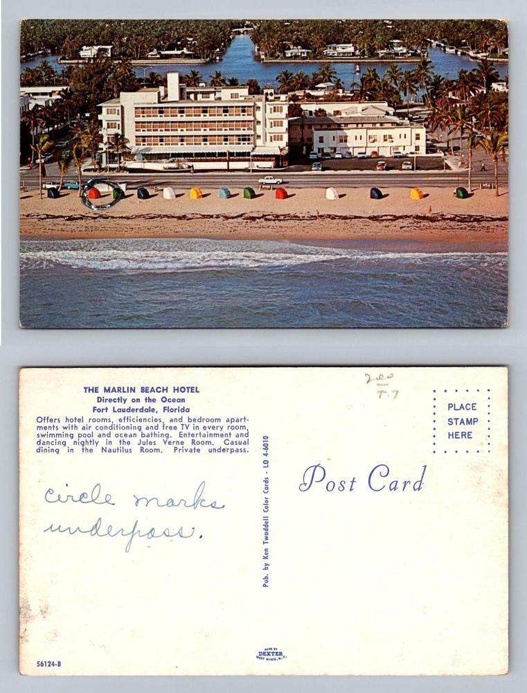 Fort Lauderdale, FL-Florida, Marlin Beach Hotel Oceanfront PC Vintage Postcard