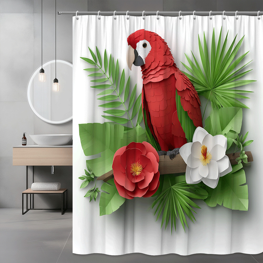 Parrot and Tropical Leaves Shower Curtain Floral Print