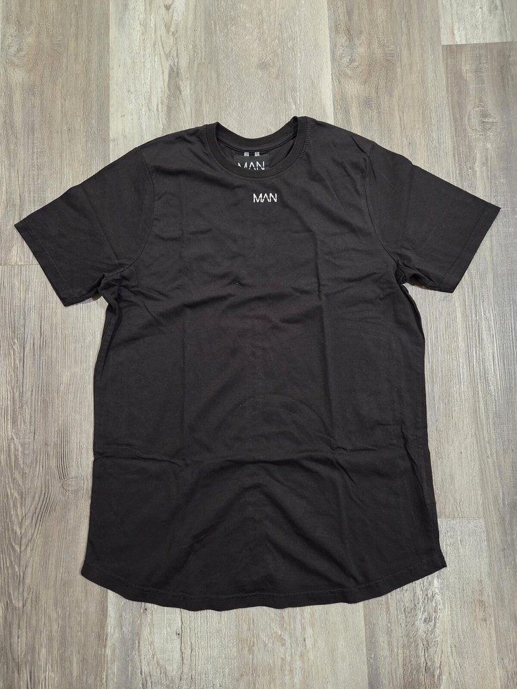 Black Boohoo MAN Short Sleeve White Stripe T-Shirt Men's Large