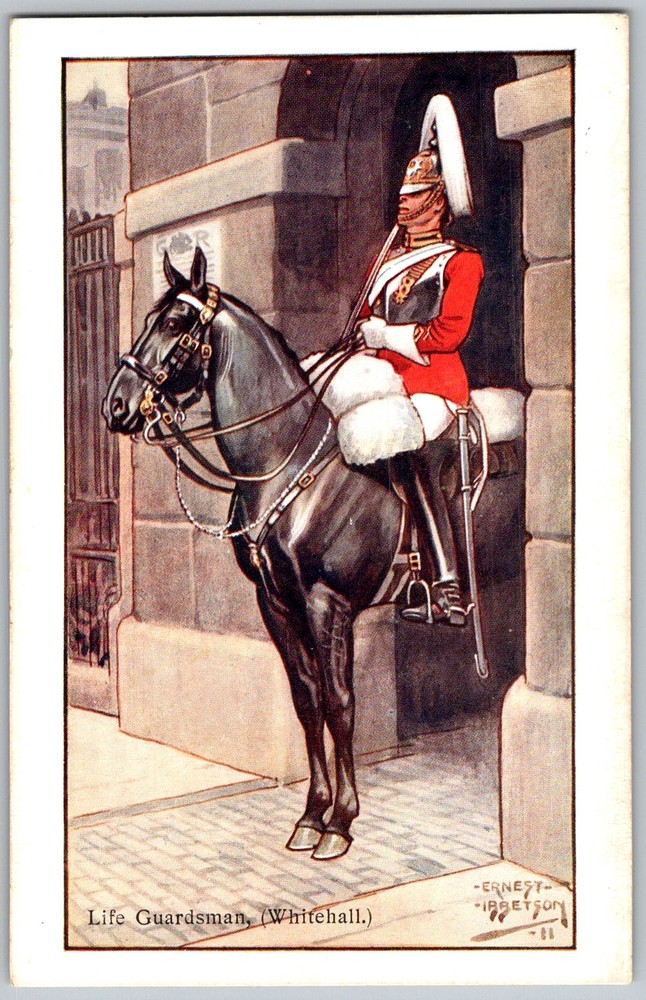 Antique Postcard Mounted Life Whitehall, London, England 1900s
