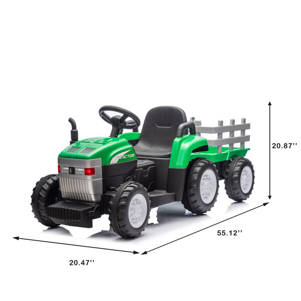 Children's Toy Tractor w/Trailer, R/C w/ 2x35W Dual Motor, 12V7AH Halloween Gift