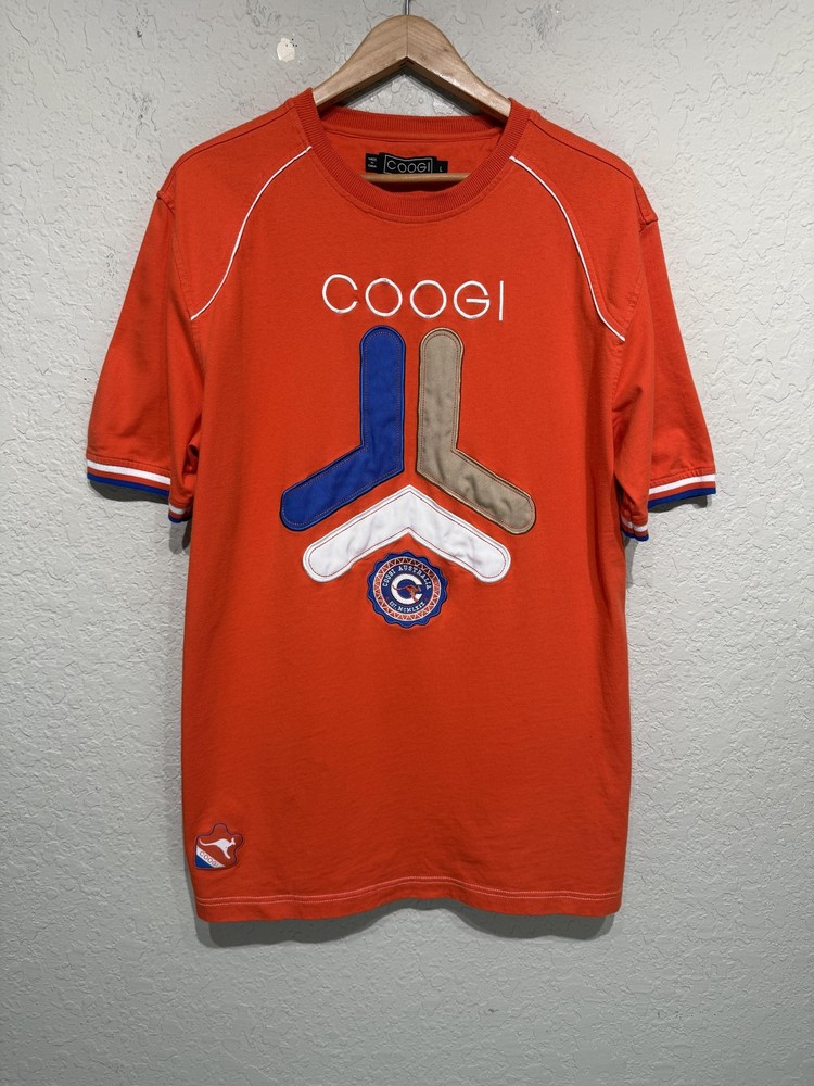Coogi Shirt Mens Large Orange Colorblock Logo Graphic Tee Australia Cotton
