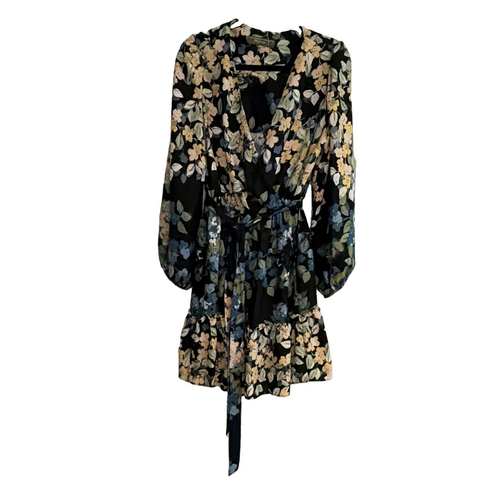 Melonie T Women’s Wrap Dress V-Neck Long Sleeve Floral Belted Short Size 14
