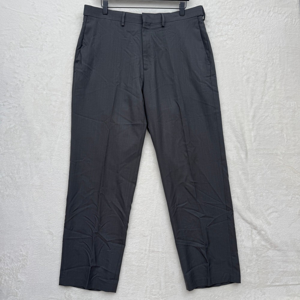 Haggar Dress Pants Mens 36x30 Charcoal Gray Classic Fit Premium Stretch Flat