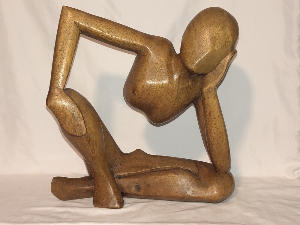 MCM Sculpture Wooden Statue Figurine Abstract Figure -Leaning Thinker, Yoga