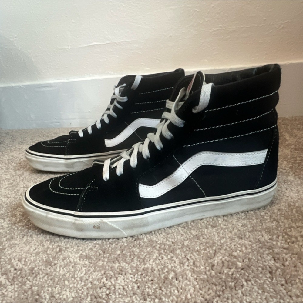VANS Sk8-Hi Black White Men's High Top Canvas Suede Casual Skate Sneakers