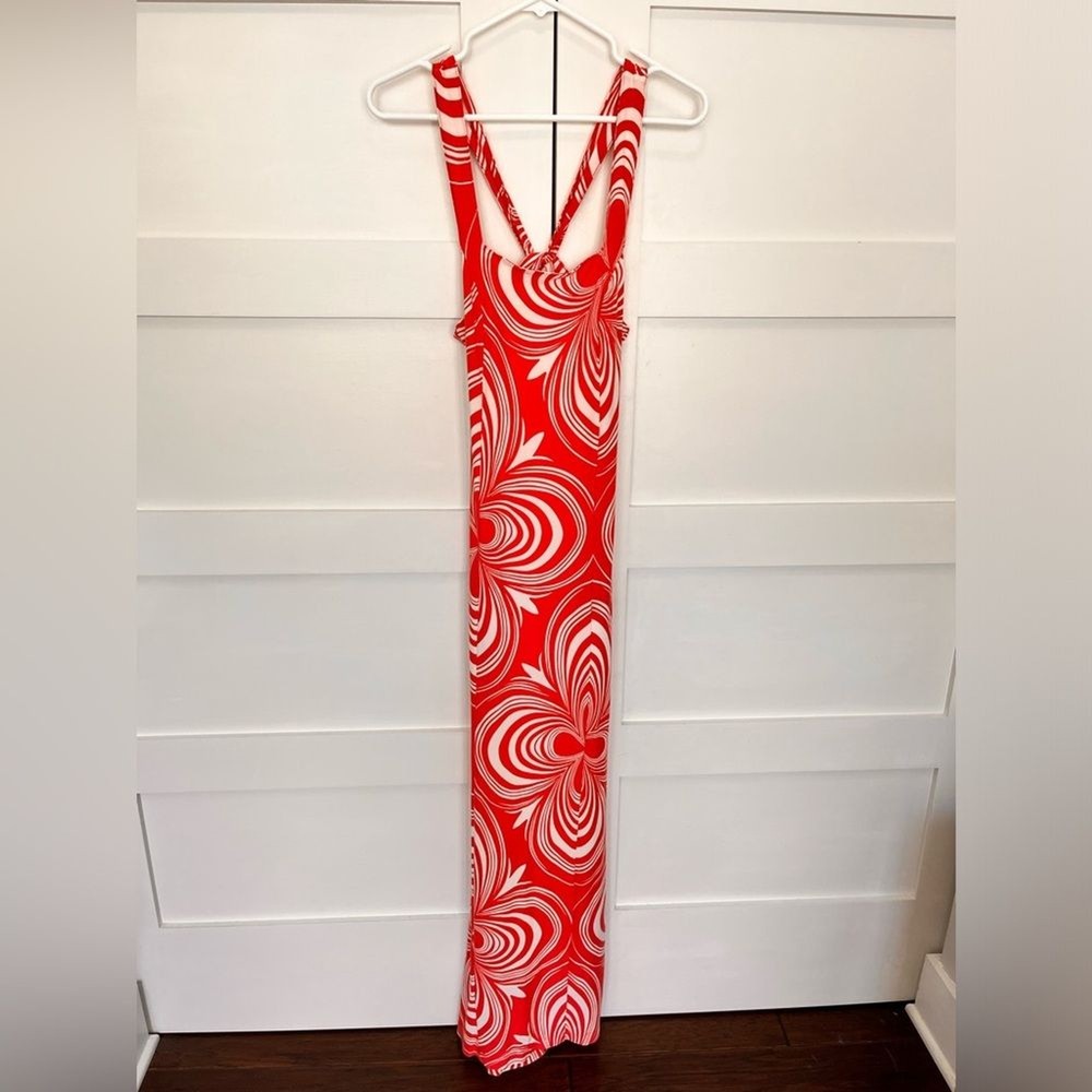 Free People Retro Hypnotic Floral Bodycon Tight Twist Open Back Maxi Dress Small
