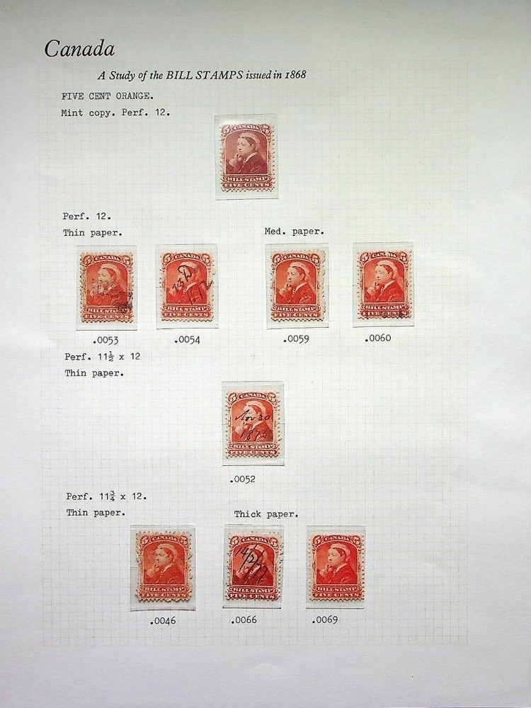 CANADA: Victoria 5c Bill Stamps - Ex-Old Time Collection - Album Page (82705)