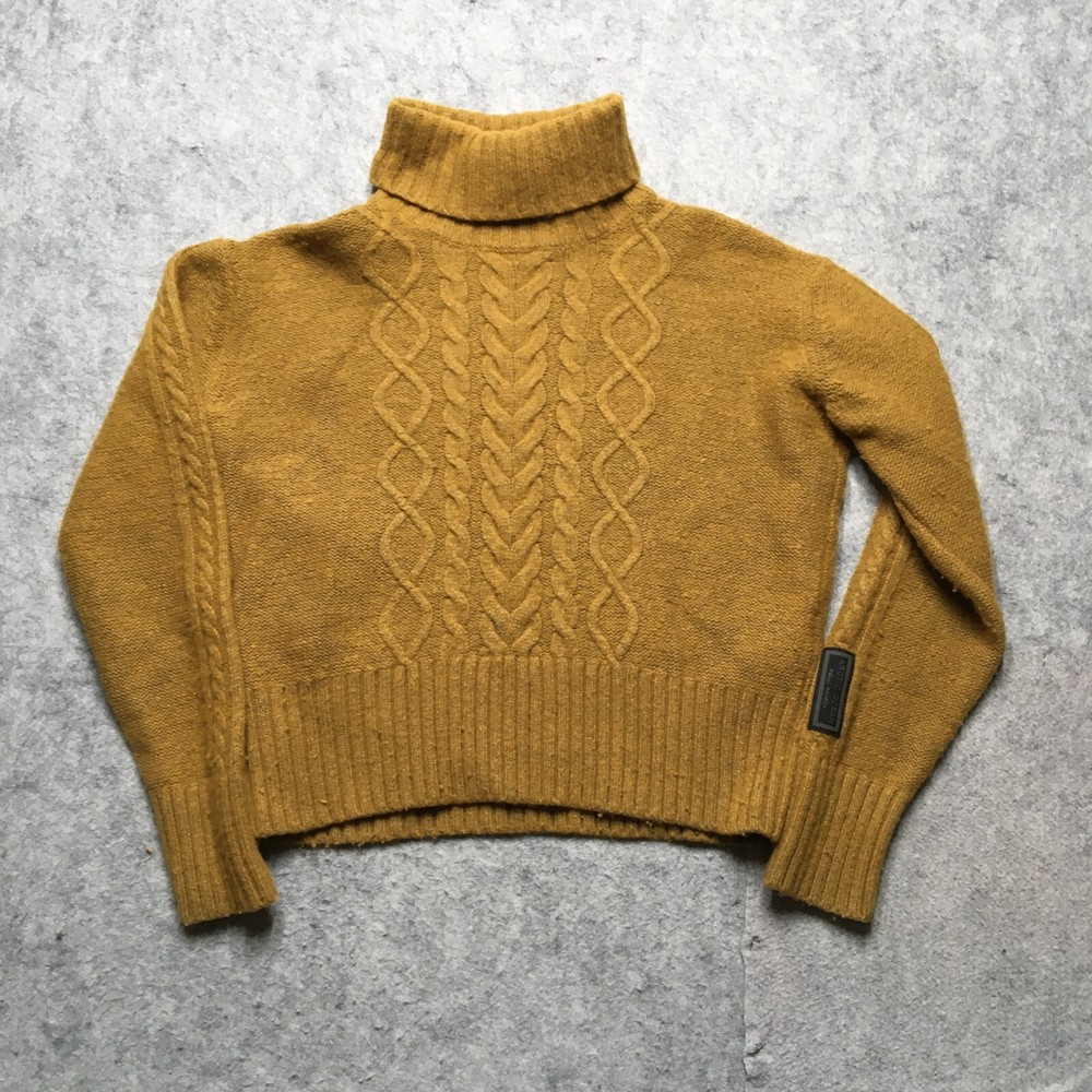 Helly Hansen Arctic Ocean Cable Knit Sweater Women Small S Short Gold Turtleneck