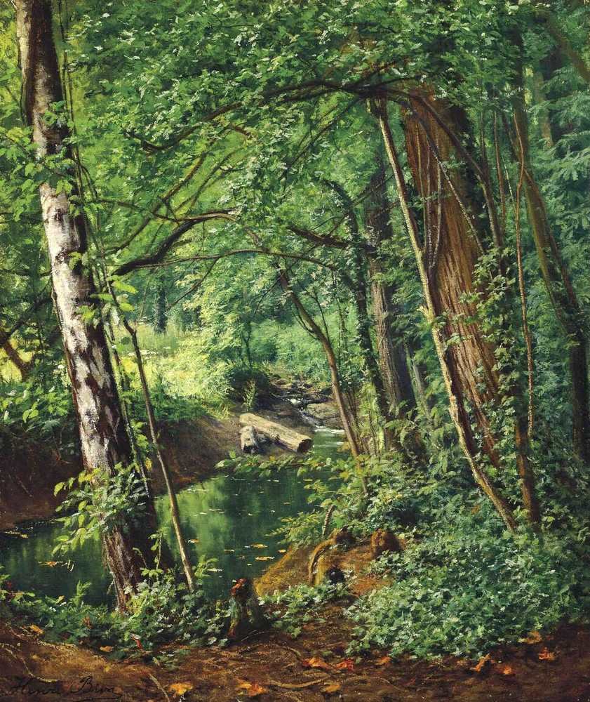 Henri Biva Oil Painting Beautiful Forest Stream Landscape Art