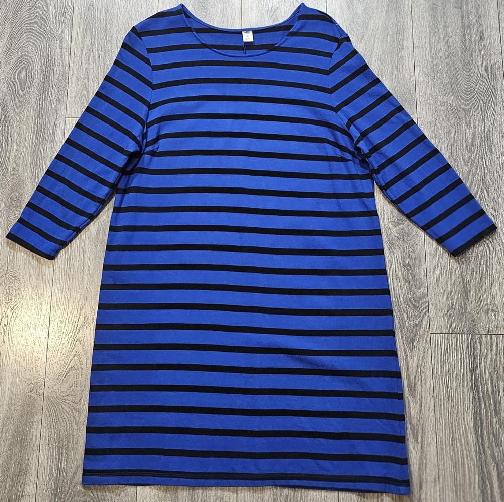 Old Navy Long Sleeve Heavy Knit Dress Blue Black Striped Stretch Women's Size XL