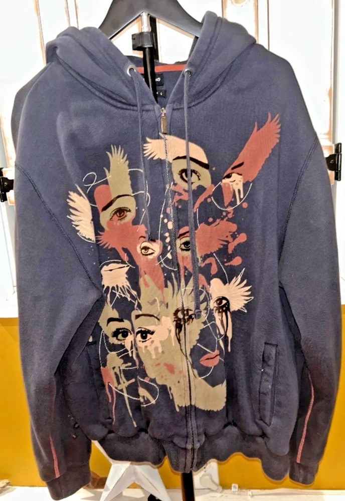 Marc Ecko Cut & Sew Men’s Graphic Zip Hoodie Abstract Art Faces Large-image