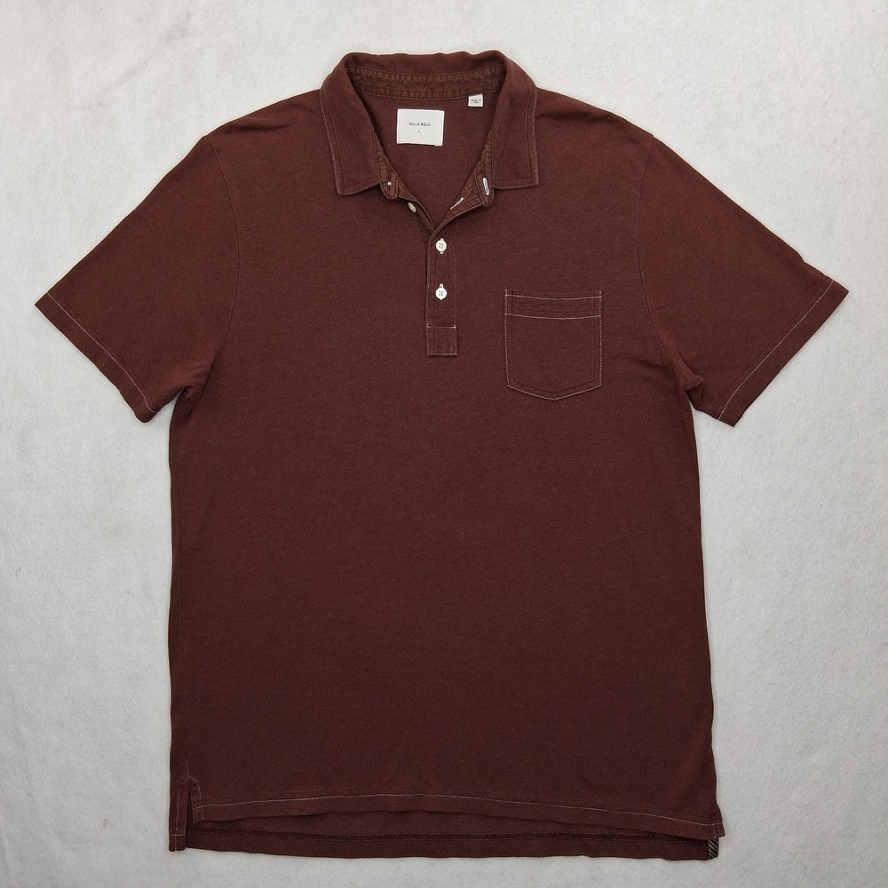 Billy Reid Polo Shirt Mens Large Pensacola Short Sleeve Cotton Burgandy Rust